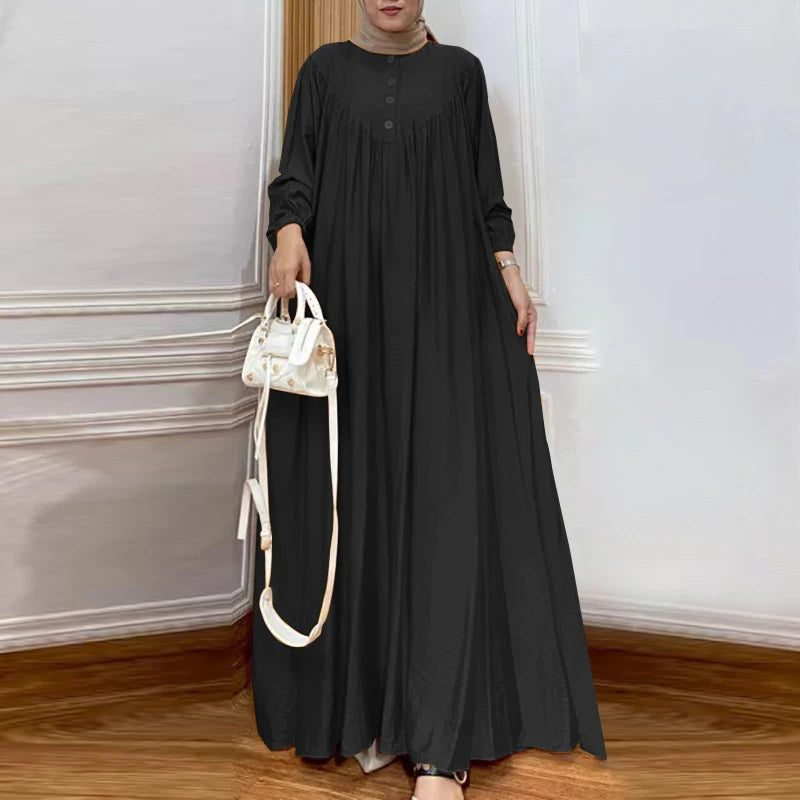 FZANZEA ashion Women Long Sleeve Muslim Maxi Long Dress Autumn Dubai Turkey Abaya Hijab Sundress Islamic Clothing