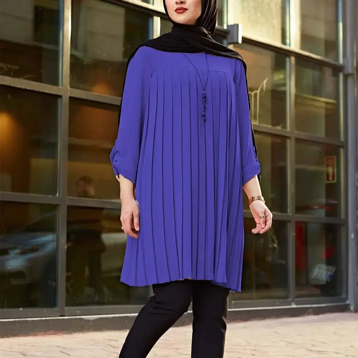 New 2026 Muslim Women's Blouse Shirt Adjustable Sleeve Women Fashion Top Islamism Blouses for Muslim Women Solid Oversized 5XL
