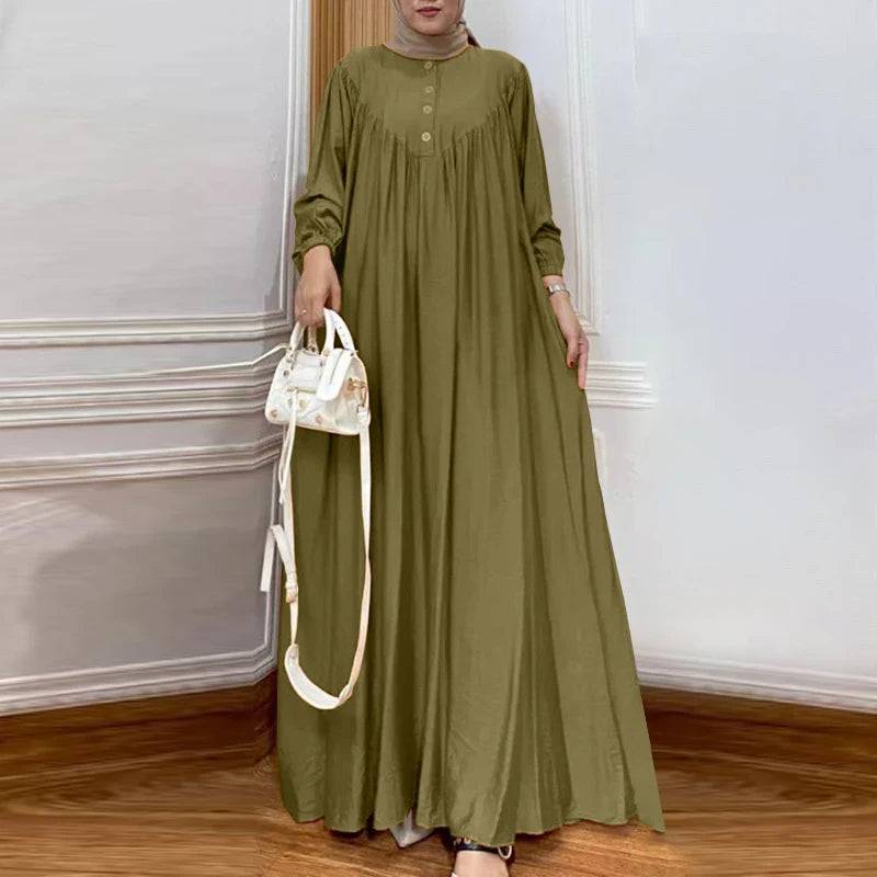 FZANZEA ashion Women Long Sleeve Muslim Maxi Long Dress Autumn Dubai Turkey Abaya Hijab Sundress Islamic Clothing