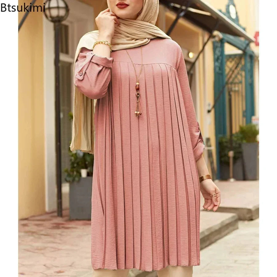 New 2026 Muslim Women's Blouse Shirt Adjustable Sleeve Women Fashion Top Islamism Blouses for Muslim Women Solid Oversized 5XL