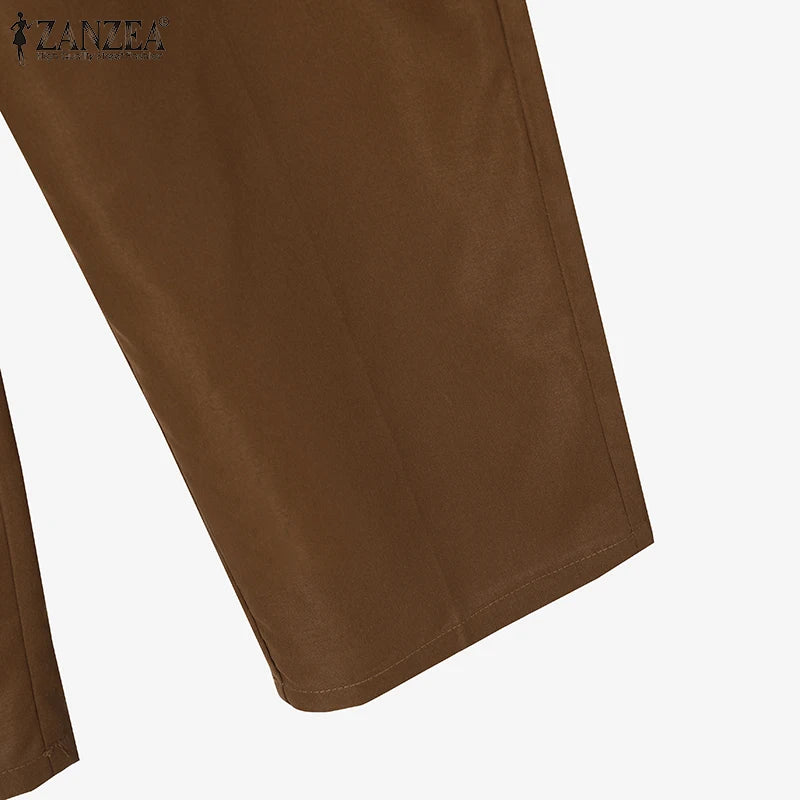 2026 ZANZEA Women Striped Elegant Sets Autumn Two-piece Suits Outfits Casual Lapel Neck Long Shirts Elastic Waist Pants Sets