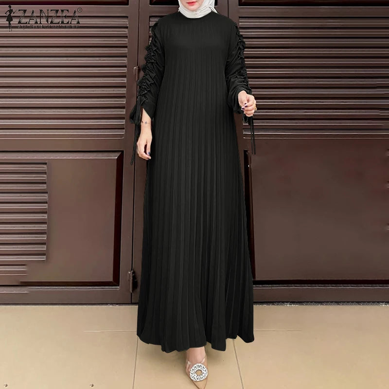 Muslim Hijab Dresses Abaya ZANZEA Spring Maxi Sundress Women Fashion Long Sleeve