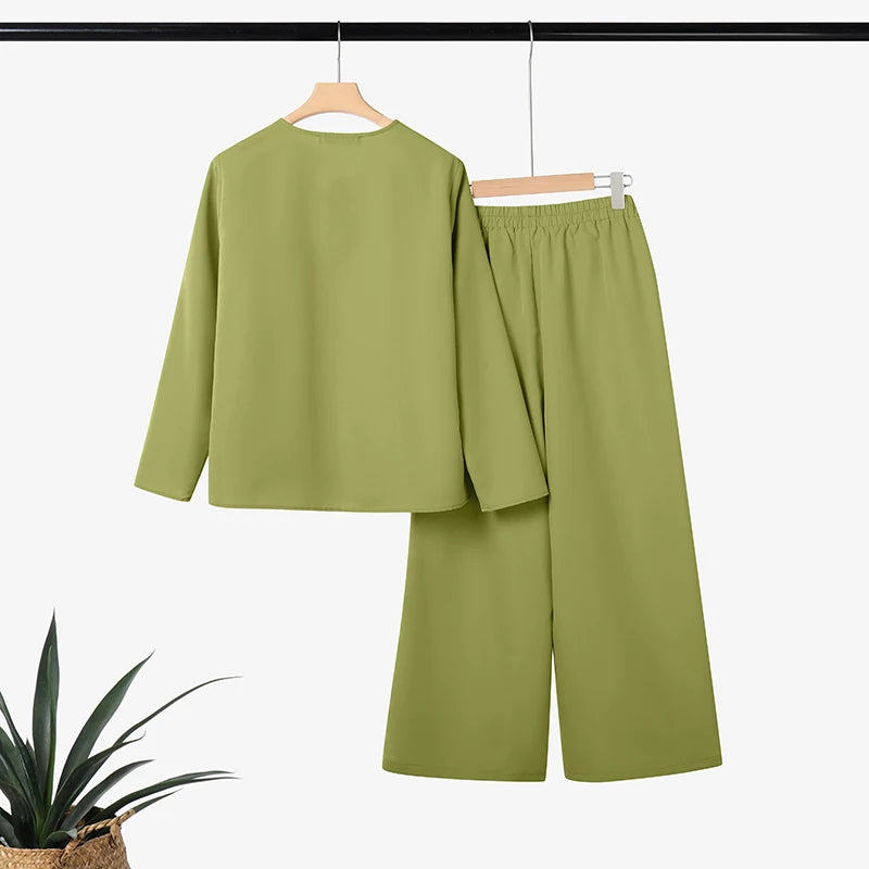 2026 Fashion Autumn Outfit Women 2 Piece Sets ZANZEA Casual V Neck Long Sleeve Tops Pant Suit
