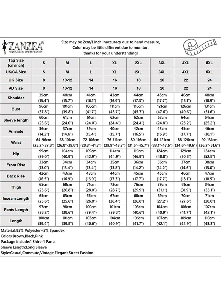 2026 ZANZEA Women Striped Elegant Sets Autumn Two-piece Suits Outfits Casual Lapel Neck Long Shirts Elastic Waist Pants Sets