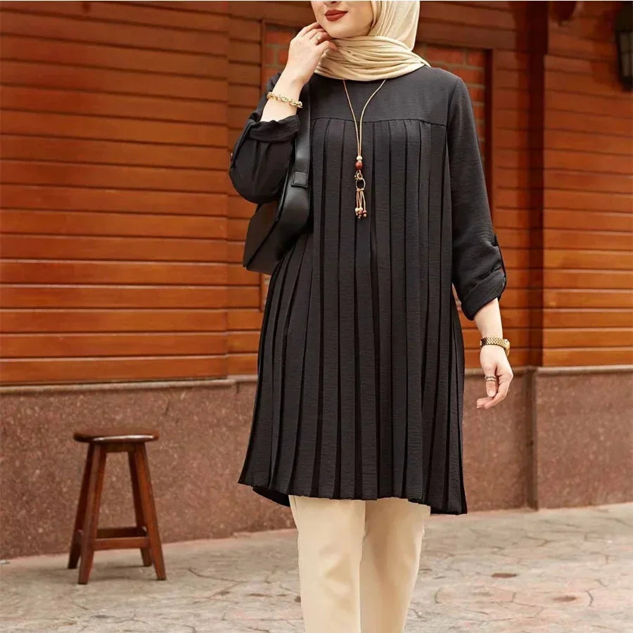 New 2026 Muslim Women's Blouse Shirt Adjustable Sleeve Women Fashion Top Islamism Blouses for Muslim Women Solid Oversized 5XL