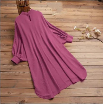 2026 Women's Muslim Blouses Elegant Solid Loose Casual O-neck Lantern Sleeve Pullover Tunic Tops Ramadan Abayas Blusas Mujer New