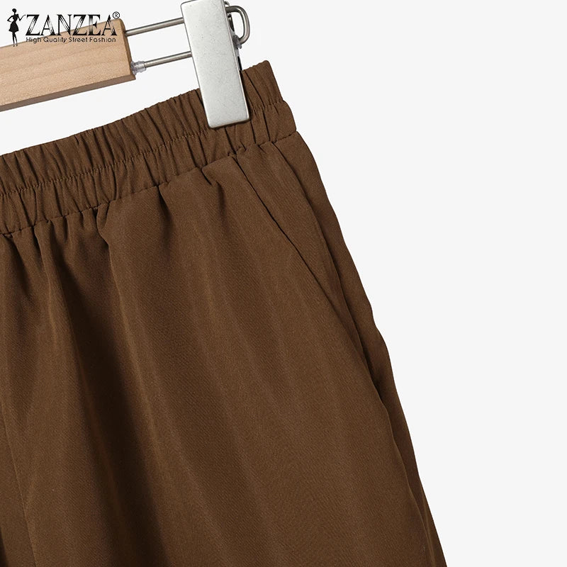 2026 ZANZEA Women Striped Elegant Sets Autumn Two-piece Suits Outfits Casual Lapel Neck Long Shirts Elastic Waist Pants Sets