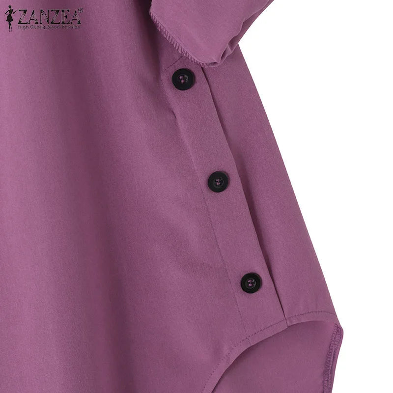 2026 ZANZEA Autumn Shirt Fashion Women O Neck Long Sleeve Tops Muslim Hijab Blouse Elegant Abaya Turkey Kaftan Isamic Clothing