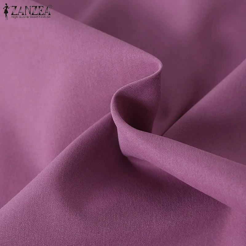 2026 ZANZEA Autumn Shirt Fashion Women O Neck Long Sleeve Tops Muslim Hijab Blouse Elegant Abaya Turkey Kaftan Isamic Clothing