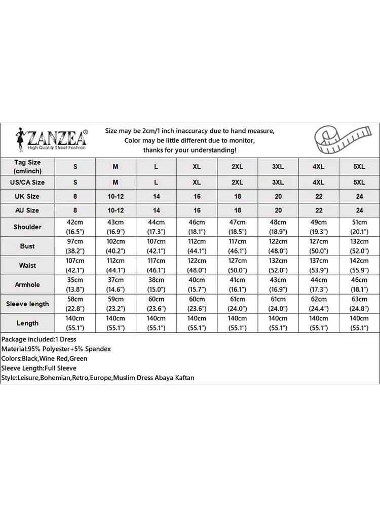 Muslim Hijab Dresses Abaya ZANZEA Spring Maxi Sundress Women Fashion Long Sleeve