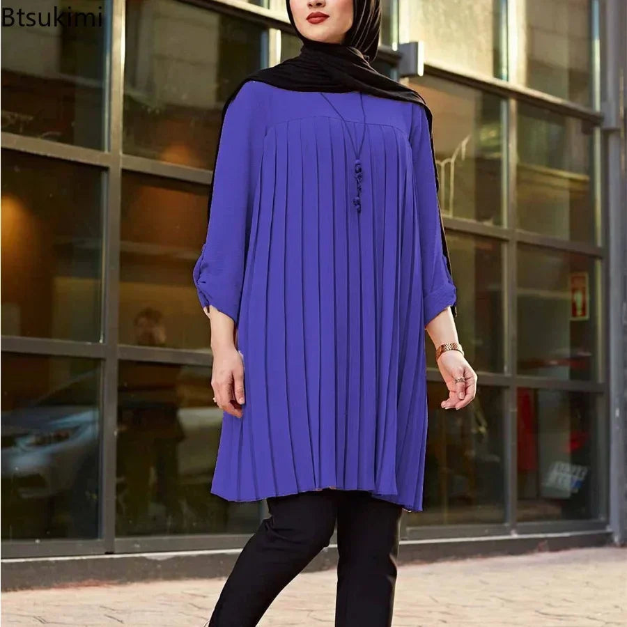 New 2026 Muslim Women's Blouse Shirt Adjustable Sleeve Women Fashion Top Islamism Blouses for Muslim Women Solid Oversized 5XL