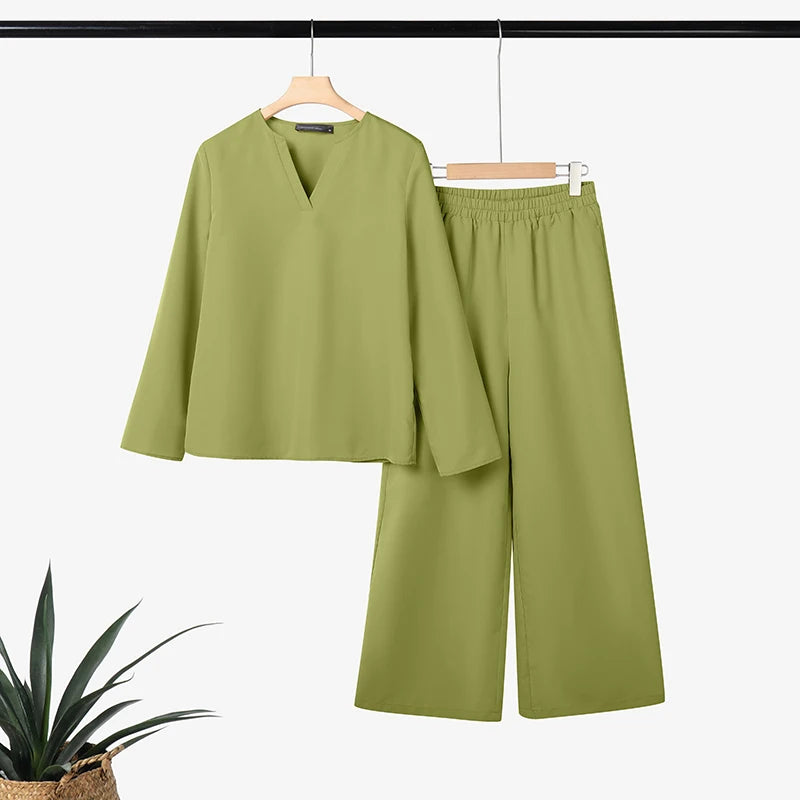 2026 Fashion Autumn Outfit Women 2 Piece Sets ZANZEA Casual V Neck Long Sleeve Tops Pant Suit