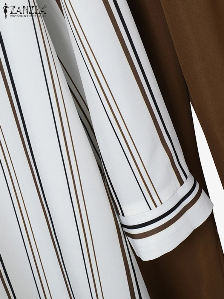 2026 ZANZEA Women Striped Elegant Sets Autumn Two-piece Suits Outfits Casual Lapel Neck Long Shirts Elastic Waist Pants Sets
