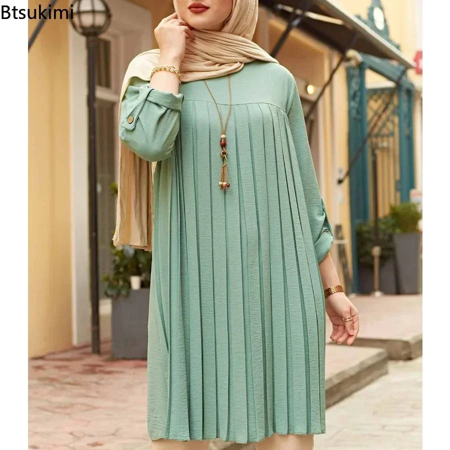 New 2026 Muslim Women's Blouse Shirt Adjustable Sleeve Women Fashion Top Islamism Blouses for Muslim Women Solid Oversized 5XL