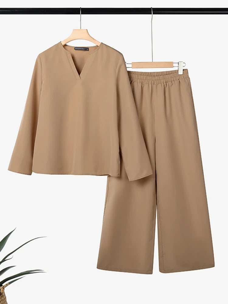 2026 Fashion Autumn Outfit Women 2 Piece Sets ZANZEA Casual V Neck Long Sleeve Tops Pant Suit