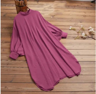 2026 Women's Muslim Blouses Elegant Solid Loose Casual O-neck Lantern Sleeve Pullover Tunic Tops Ramadan Abayas Blusas Mujer New