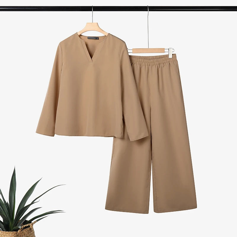2026 Fashion Autumn Outfit Women 2 Piece Sets ZANZEA Casual V Neck Long Sleeve Tops Pant Suit