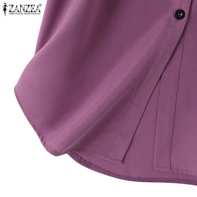 2026 ZANZEA Autumn Shirt Fashion Women O Neck Long Sleeve Tops Muslim Hijab Blouse Elegant Abaya Turkey Kaftan Isamic Clothing