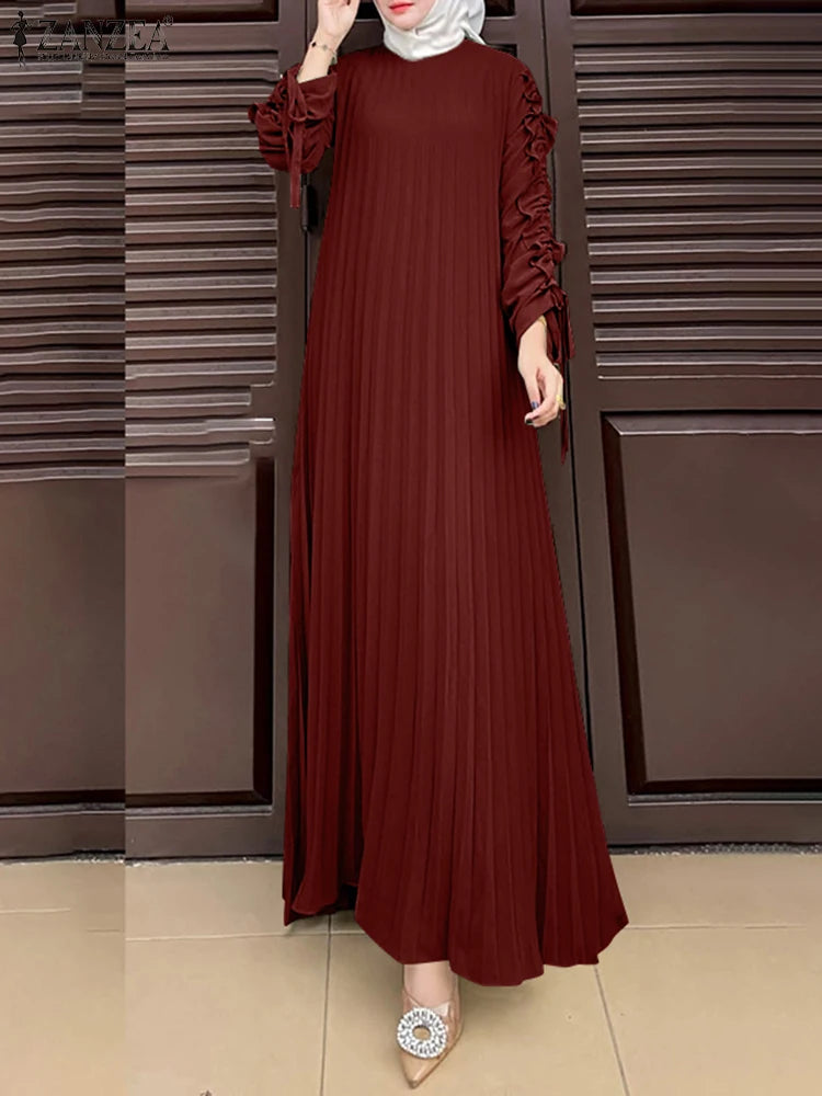Muslim Hijab Dresses Abaya ZANZEA Spring Maxi Sundress Women Fashion Long Sleeve