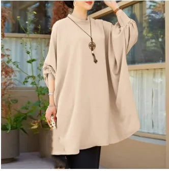 2026 Women's Muslim Blouses Elegant Solid Loose Casual O-neck Lantern Sleeve Pullover Tunic Tops Ramadan Abayas Blusas Mujer New