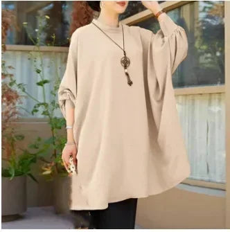 2026 Women's Muslim Blouses Elegant Solid Loose Casual O-neck Lantern Sleeve Pullover Tunic Tops Ramadan Abayas Blusas Mujer New
