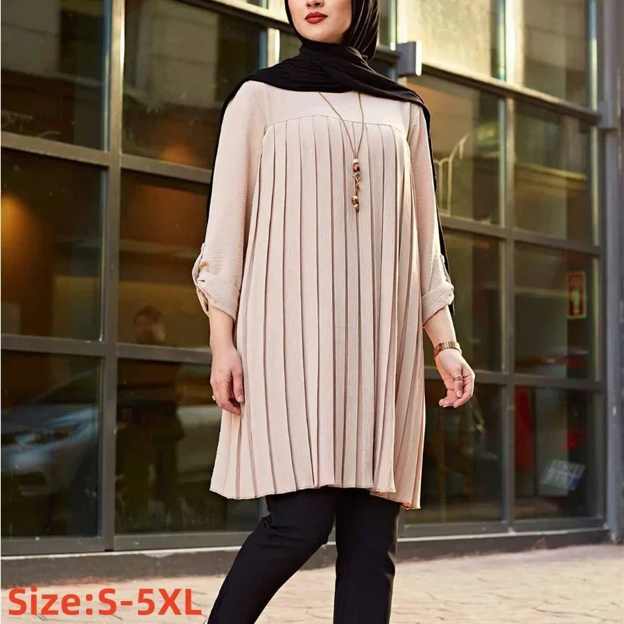 New 2026 Muslim Women's Blouse Shirt Adjustable Sleeve Women Fashion Top Islamism Blouses for Muslim Women Solid Oversized 5XL