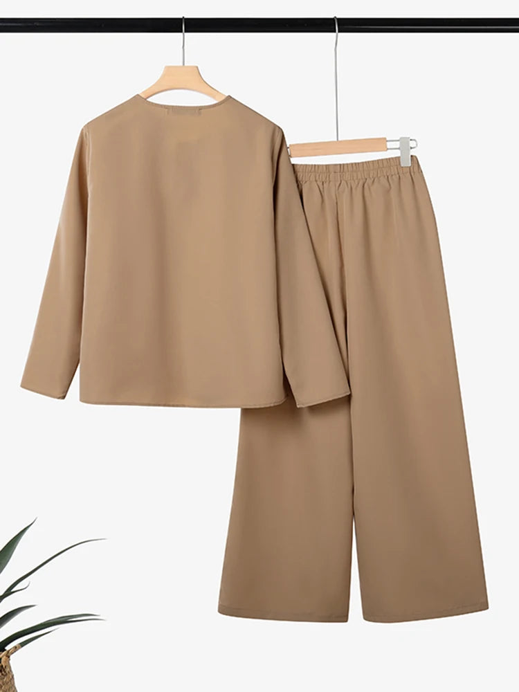 2026 Fashion Autumn Outfit Women 2 Piece Sets ZANZEA Casual V Neck Long Sleeve Tops Pant Suit