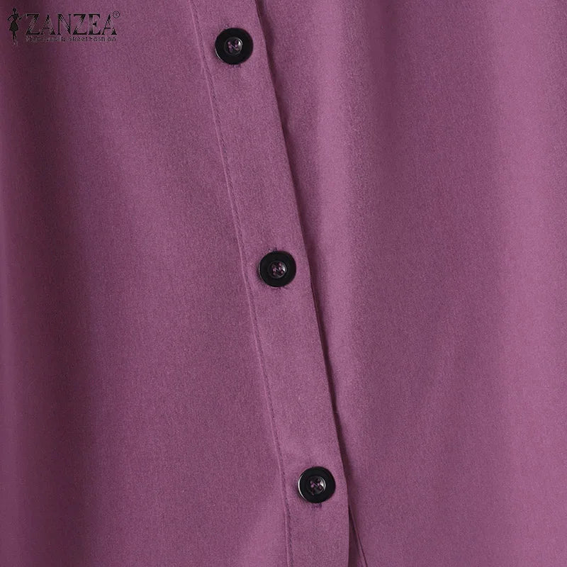 2026 ZANZEA Autumn Shirt Fashion Women O Neck Long Sleeve Tops Muslim Hijab Blouse Elegant Abaya Turkey Kaftan Isamic Clothing