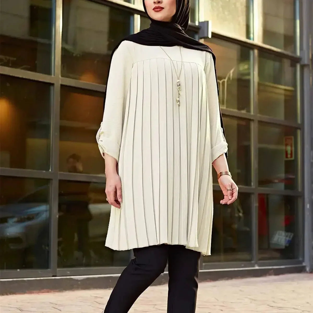 New 2026 Muslim Women's Blouse Shirt Adjustable Sleeve Women Fashion Top Islamism Blouses for Muslim Women Solid Oversized 5XL