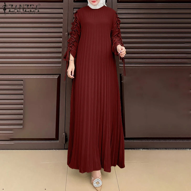 Muslim Hijab Dresses Abaya ZANZEA Spring Maxi Sundress Women Fashion Long Sleeve